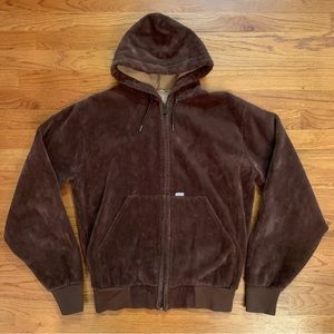 Vtg Carhartt 761 Brown Velour Jacket Fleece Lined Hooded Work Barn Chore Small